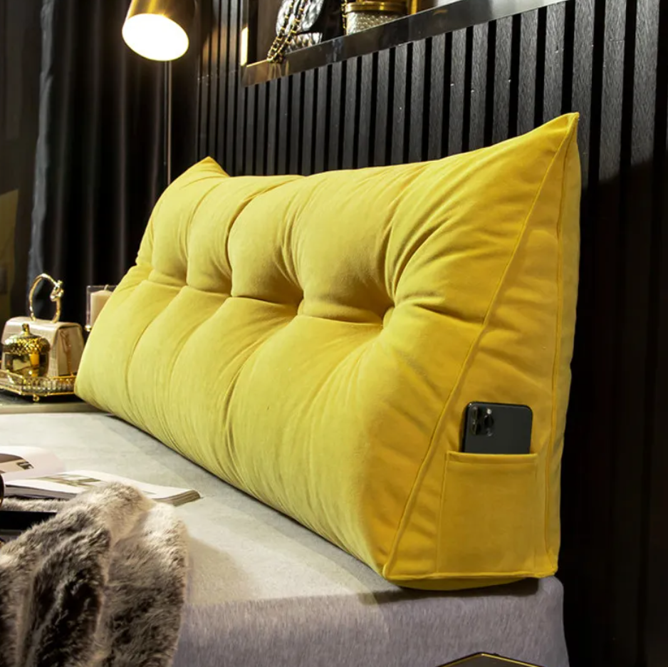 Tufted triangle backrest cushion, mustard yellow velvet